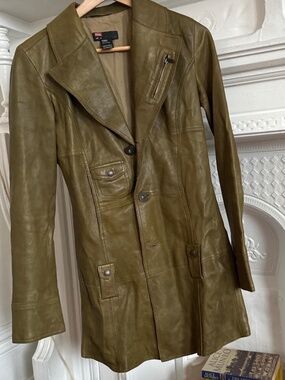 Olive green distressed diesel leather jacket